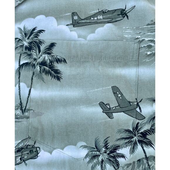 VTG RJC Hawaiian Fighter Shirt Planes USA Bomber WWII Design Mens Green‎ SIZE 2X - Picture 5 of 7